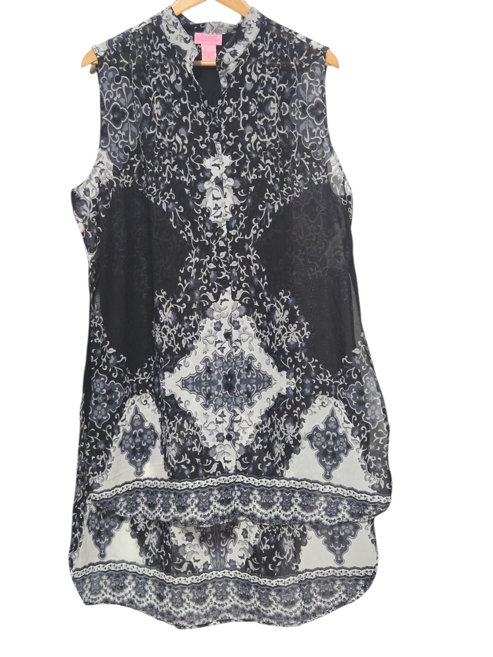 SHE’S COOL Damask Print Sleeveless Tunic High Low Blouse Size XL